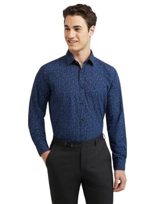 Men's Pure Cotton Print Pattern Slim Fit Regular Collar Full Sleeve Casual Shirt( Blue)