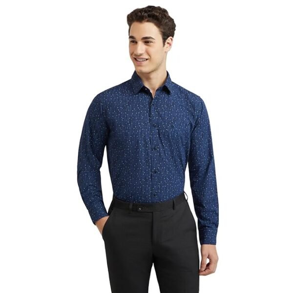 Men's Pure Cotton Print Pattern Slim Fit Regular Collar Full Sleeve Casual Shirt( Blue)
