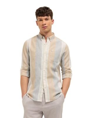Men's Grey Slim Fit Striped Casual Shirt