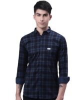 Men Small Checkered Slim Fit Cotton Casual Shirt (Blue)