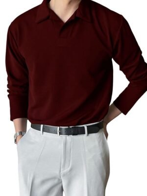 Men's Lycra Blend Regular Fit Polo T-Shirt Plain & Versatile (Maroon)