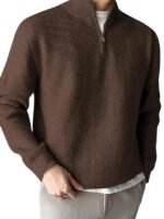High Neck Woolen Sweater for Men Half Zip Wool Cardigan(Coffee)