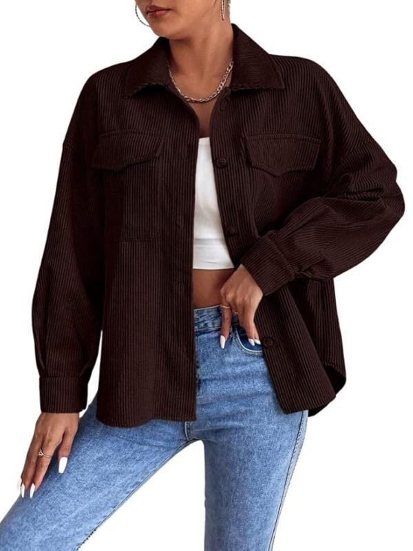 Women Poly Lycra Standard Length Oversized Jacket Korean Style Casual Outerwear(Brown)