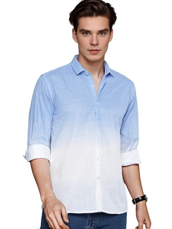 Men's Cotton Shirt with Full Sleeves Spread Collar Classic Style Solid Pattern Regular Fit and Standard Length(Sky Blue)