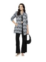 Women Casual Wear Blue Color Abstract Woolen Cardigan
