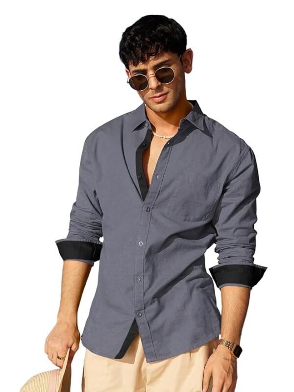 Casual Shirt for Men Stylish Men's Shirt Solid Regular Fit Long Sleeve Formal Wear Grey