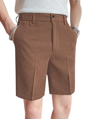Casual Men Shorts | Rich Regular Fit Solid Short with Side Pockets | Relaxed Fit Half Pants (Brown）
