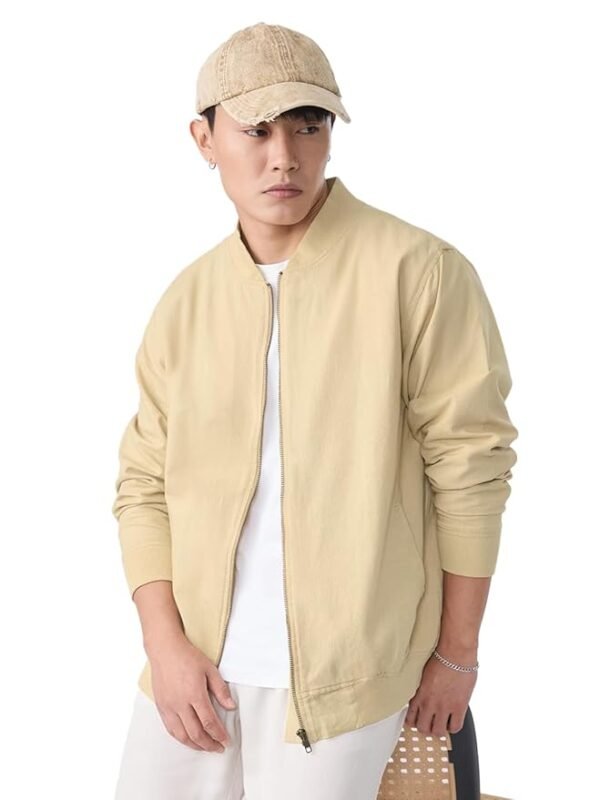 Dune Men and Boys Full Sleeves Band Neck Solid Lightweight Oversized Fit Casual Summer Streetwear Bomber Jacket