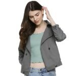 Women's Cotton Regular Hooded Neck Jacket(Grey)