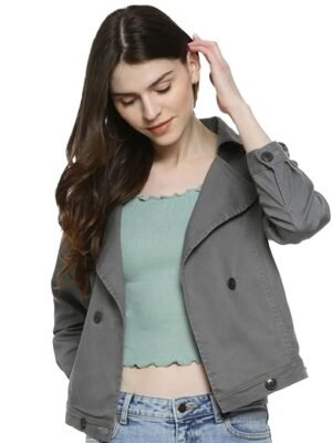 Women's Cotton Regular Hooded Neck Jacket(Grey)
