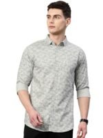 Custom Abstract Printed Pure Cotton Slim Fit Casual Shirt(Light Grey)