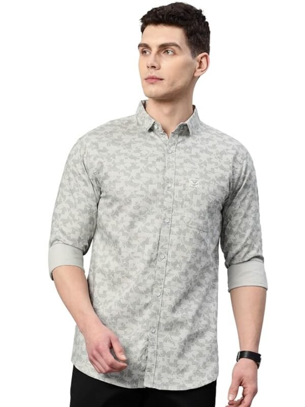Custom Abstract Printed Pure Cotton Slim Fit Casual Shirt(Light Grey)