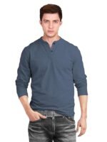 Men’s Cotton Full Sleeve Henley T Shirts for Men(Blue )
