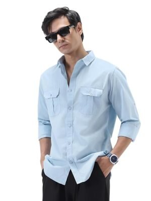 Men's Cotton Full Sleeve Regular Fit Casual Solid Shirt(Light Blue)