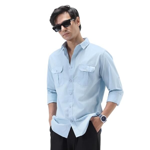 Men's Cotton Full Sleeve Regular Fit Casual Solid Shirt(Light Blue)