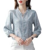 Shirts for Women – Korean Style Long Sleeve Oversized Button Down | Plus Size Workwear Top( Blue)
