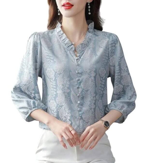 Shirts for Women – Korean Style Long Sleeve Oversized Button Down | Plus Size Workwear Top( Blue)