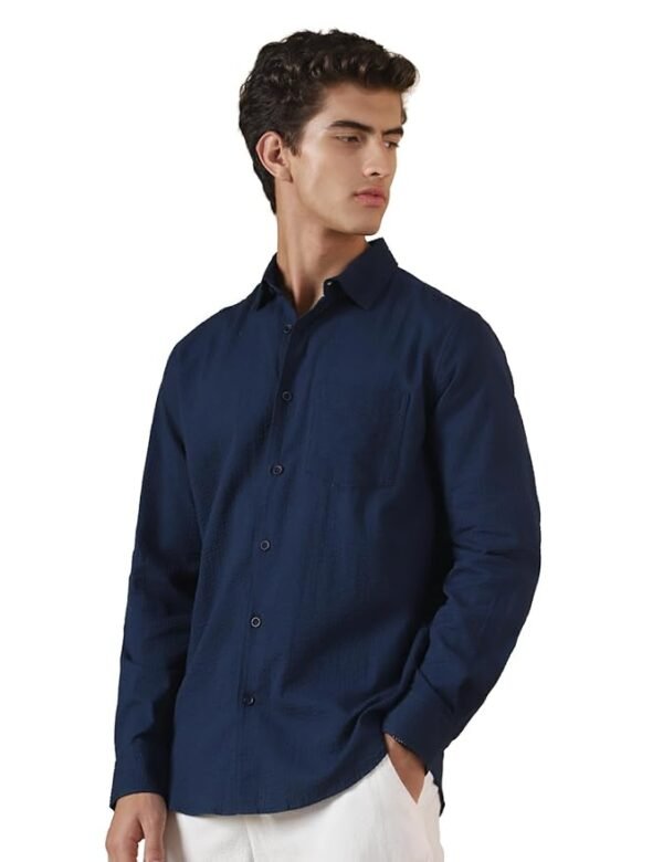 Men's Full Sleeve Casual Shirt - Regular Fit | Shirts for Men | Solid Color | Textured Shirt( Blue)