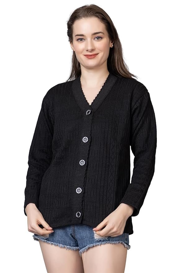 Women Sweater for Winter Woolen Acrylic Full Sleeves V Neck Stylish Design Cardigan Girls/Ladies