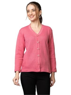 Women’s Woolen V-Neck Full Sleeve Cardigan with Side Pockets | Soft & Stylish Winter Sweater