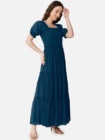 Designer Georgette Solid Gown for Women(Blue)