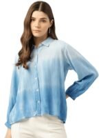 Tie-Dye Rayon Loose Fit Formal/Casual Loose Fit Shirts(Blue)