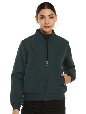 Women's Standard Length Bomber Jacket with Detachable Hood Stylish Winterwear for All-Day Comfort