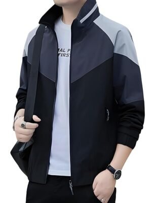 Men Jackets for Summer, Lightweight Windcheater Jacket, Full Sleeves, Regular Fit, Stylish Stand Collar, Zipper Closure(Black)