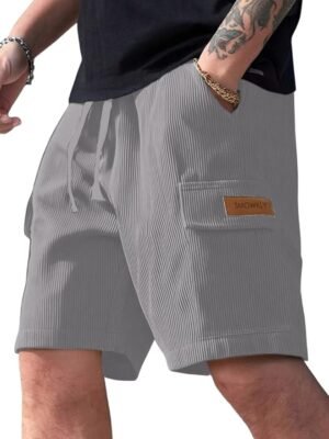 Classic Men's Ribbed Polycotton Relaxed Fit Cargo Stretch Shorts || Half Pant with Drawstring & 4 Pockets(Grey)