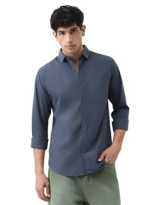 Men's Cotton Full Sleeve Regular Fit Casual Solid Shirt( Slate Blue)