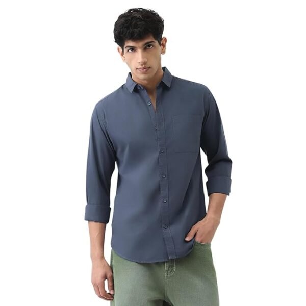 Men's Cotton Full Sleeve Regular Fit Casual Solid Shirt( Slate Blue)