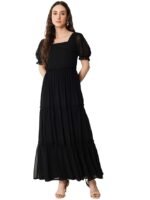 Designer Georgette Solid Gown for Women(Black)