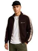 Printed || Sleeve Tape || Polo Neck || Full Sleeve || Fleece Jacket(Brown)