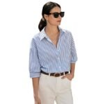 Women Striped Regular Fit Shirt - Stylish and Comfortable Casual Wear | Classic Stripes Design(Sky Blue)