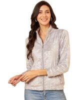 Floral Printed Stand Collar Lightweight Tailored Jacket(Grey)