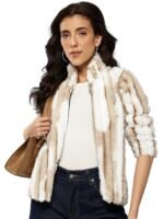 Women Winter Wear Orange Color Solid Fur Jacket