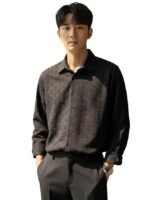 Black Men's Formal Button Down Shirt – Slim Fit Office Wear Shirt for Men | Textured Long Sleeve Polycotton