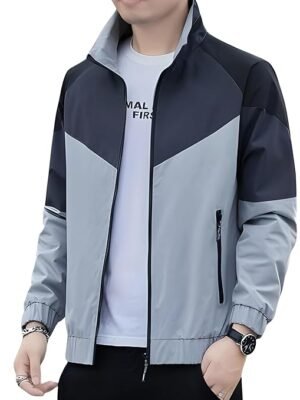 Men Jackets for Summer, Lightweight Windcheater Jacket, Full Sleeves, Regular Fit, Stylish Stand Collar, Zipper Closure(Grey)