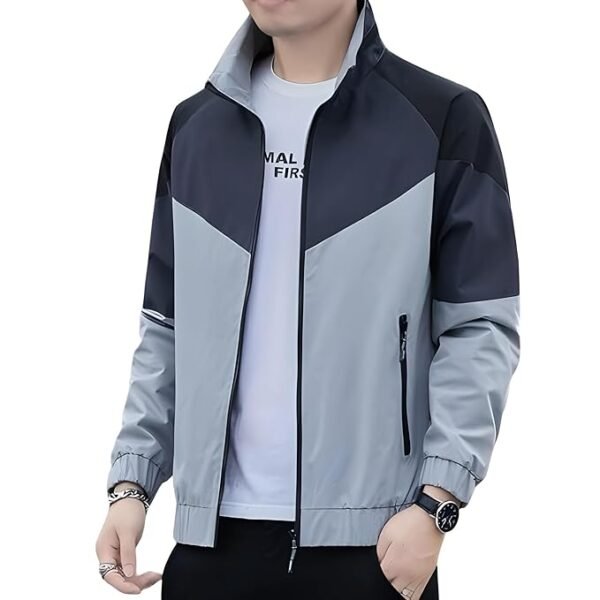 Men Jackets for Summer, Lightweight Windcheater Jacket, Full Sleeves, Regular Fit, Stylish Stand Collar, Zipper Closure(Grey)