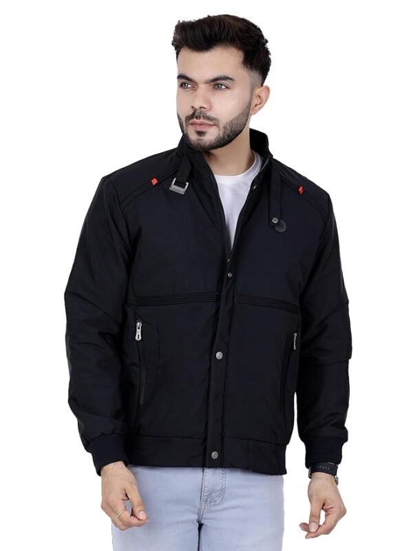 Full Sleeves Bomber Jacket for Men | TPU Men's Standing Collar Lightweight Winter Jacket, Regular Fit(Black)