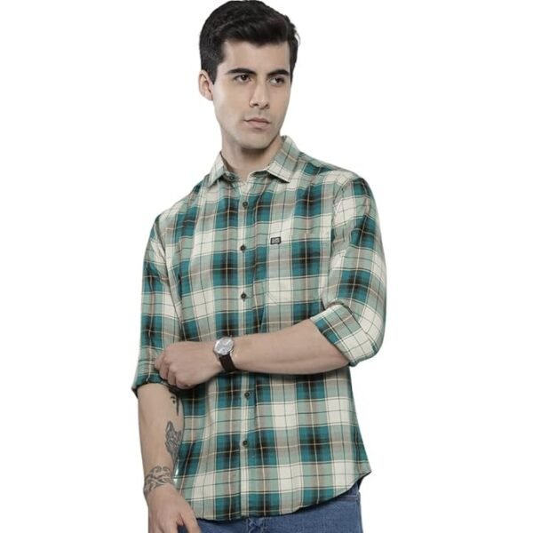 Men's Cotton Regular Fit Checkered Full Sleeves Spread Collar Casual Shirt