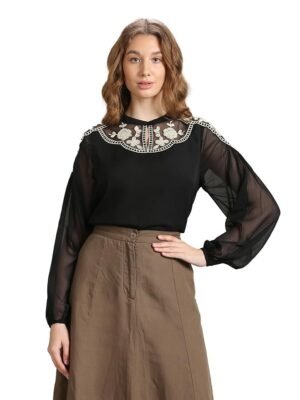 Women's Polyester Regular Fit T-Shirt(Black)