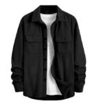 Men's Full Sleeve Corduroy Striped Casual Jacket, Ideal for Everyday Stylish Outfits(Black)
