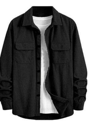 Men's Full Sleeve Corduroy Striped Casual Jacket, Ideal for Everyday Stylish Outfits(Black)
