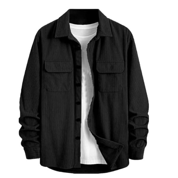 Men's Full Sleeve Corduroy Striped Casual Jacket, Ideal for Everyday Stylish Outfits(Black)