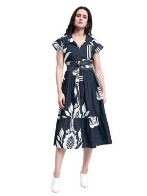 Women’s Maxi Cotton Blend Dress(Dark Blue)