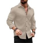 Men's Regular Fit Button Down Dress Shirts Textured Long Sleeve Casual Hawaiian Shirt