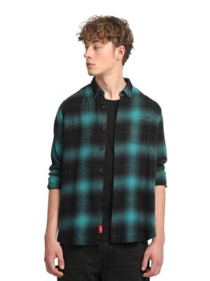 Teal Men's Checked Slim Fit Shirt
