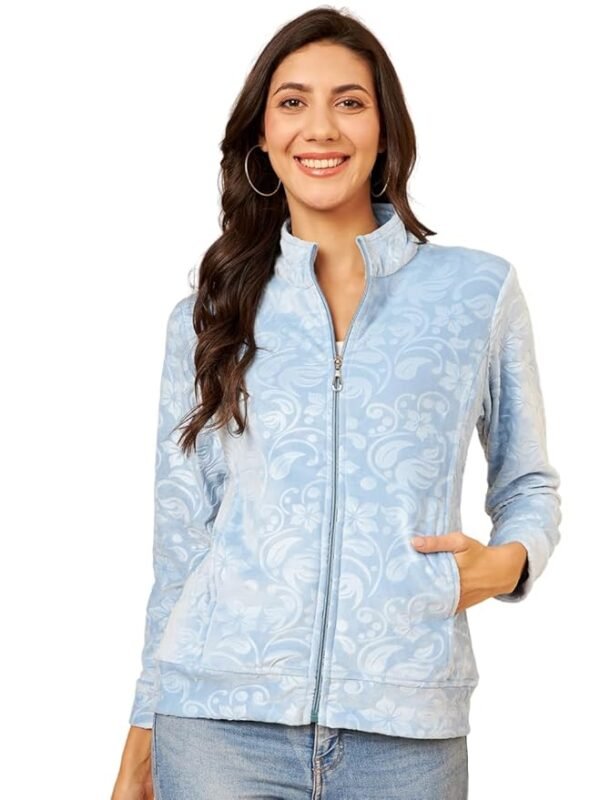 Floral Printed Stand Collar Lightweight Tailored Jacket(Blue)