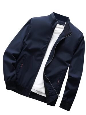 Men's Regular Jacket Fit For Casual Wear || Low-Cut Standing Collar || Full Sleeve | Latest Stylish Jacket For Men(Navy)
